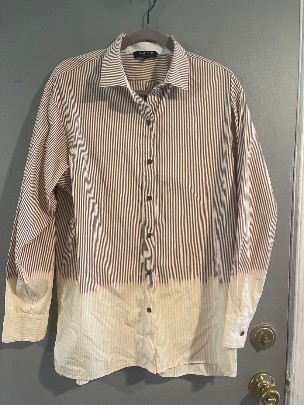 Lafayette 148 Everson‎ Ombre Strip Long Sleeve Blouse Size M MSRP $448